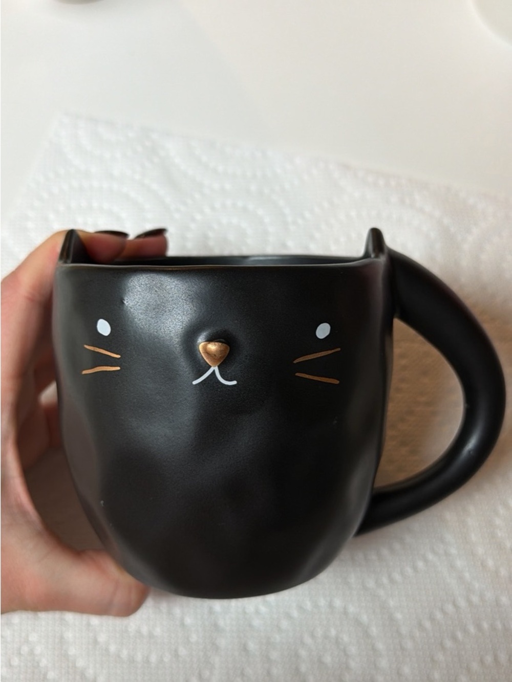 Black Cat Ceramic Mug with Gold Accent Nose